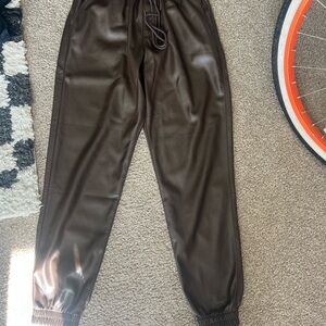 Noli Brown Faux Leather Joggers